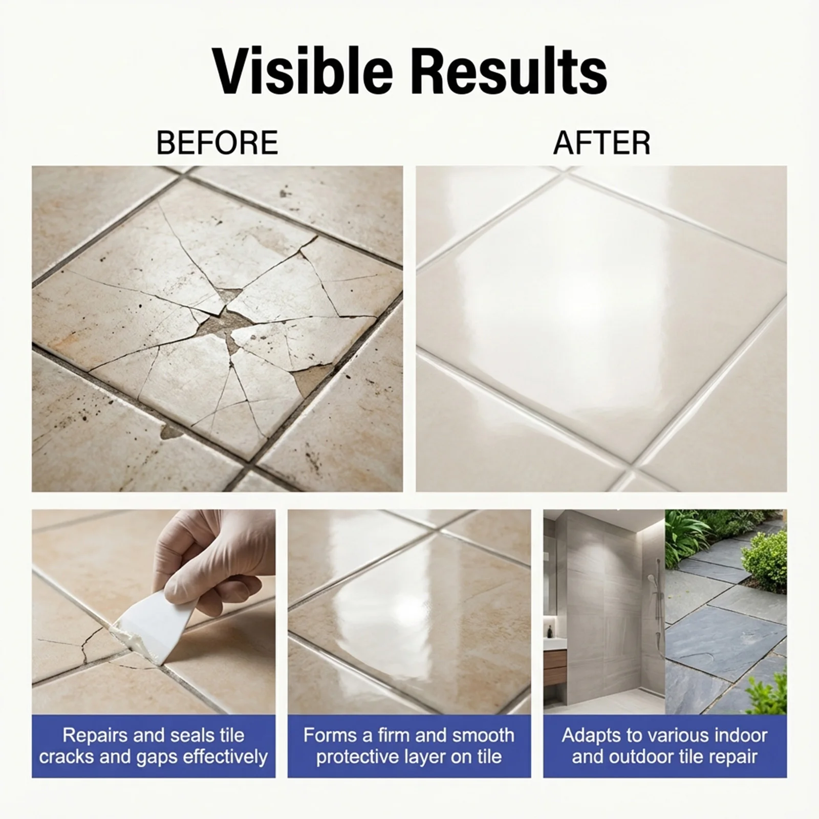 2 Component Epoxy Tile Grout Repair Adhesive Permanent Crack Filler for Ceramic Marble Resistant to Temperature & Chemicals