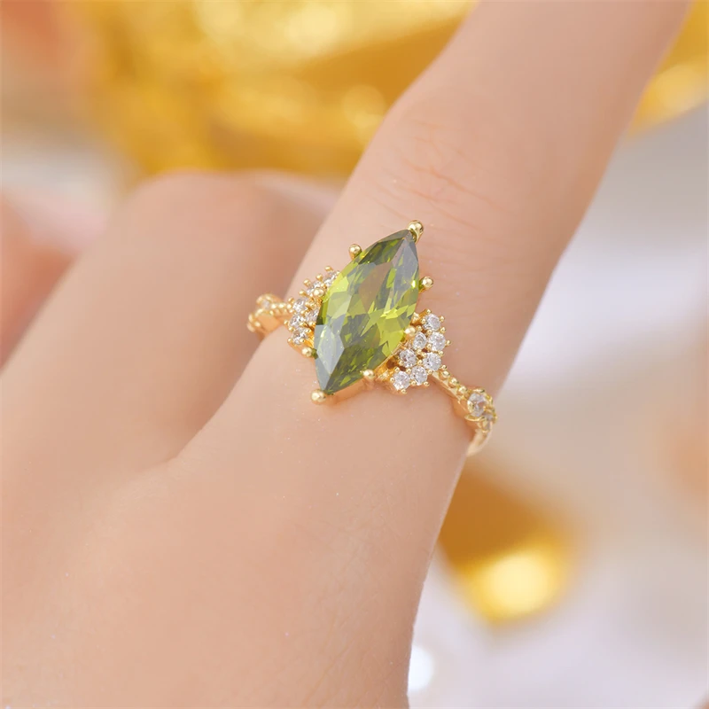 Retro Fashion Green Zircon Geometric Jewelry Adjustable Ring for Women 2024 New Bridal Wedding Orders Ring Accessories Gifts