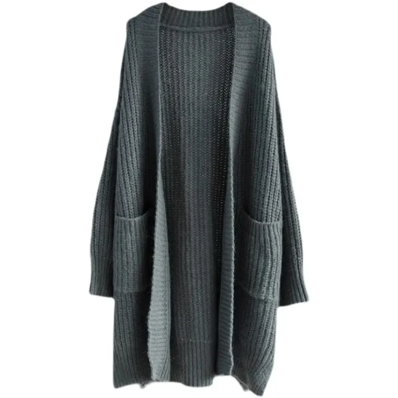 

Autumn/Winter Korean Edition Lazy Style Mid length Sweater Coat Women's Loose Versatile Long Sleeve Knitted Cardigan Overlay Thi