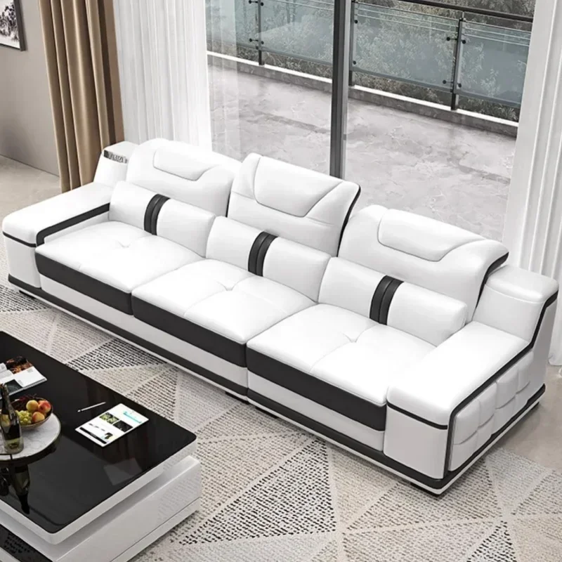 

Luxury Italian Genuine Leather Sectional Sofa Set With Bluetooth Speaker And USB Ports Cow Leather Divano Living Room Furniture