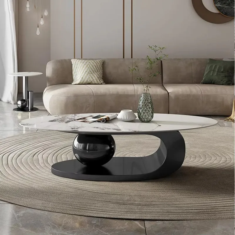 Modern Luxury Gold Couchtisch Sintered Stone Cofees Coffes Table Set Marble Oval Coffee Table for Living Room