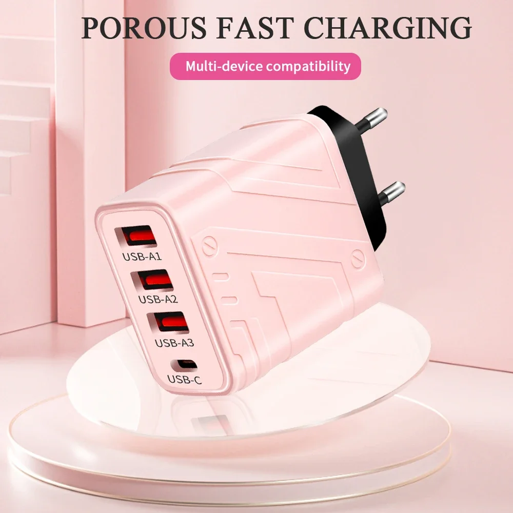 40W 4 Ports USB Charger Fast Charging Phone Charger Power Adapter For iPhone Samsung Xiaomi Huawei EU/US Plug Quick Wall Charger