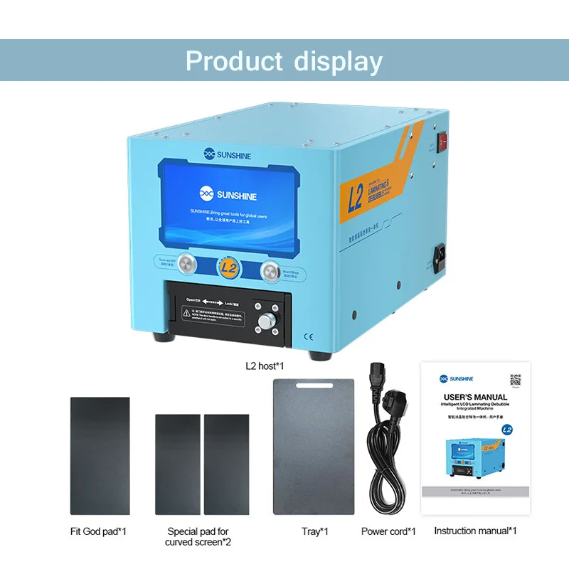 SUNSHINE L2 Smart LCD Laminating and Defoaming All-in-one Machine Built-in Vacuum Pump Below 7 Inches Curved Screen Cover Fit