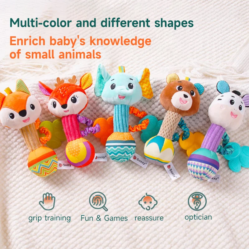 เด็กทารก Rattles ของเล่น Sensory ของเล่นตุ๊กตาการ์ตูนสัตว์ Hand Grip ของเล่นเด็ก 0-24 เดือน Shaker Crinkle Squeaky ทารกแรกเกิดของเล่น