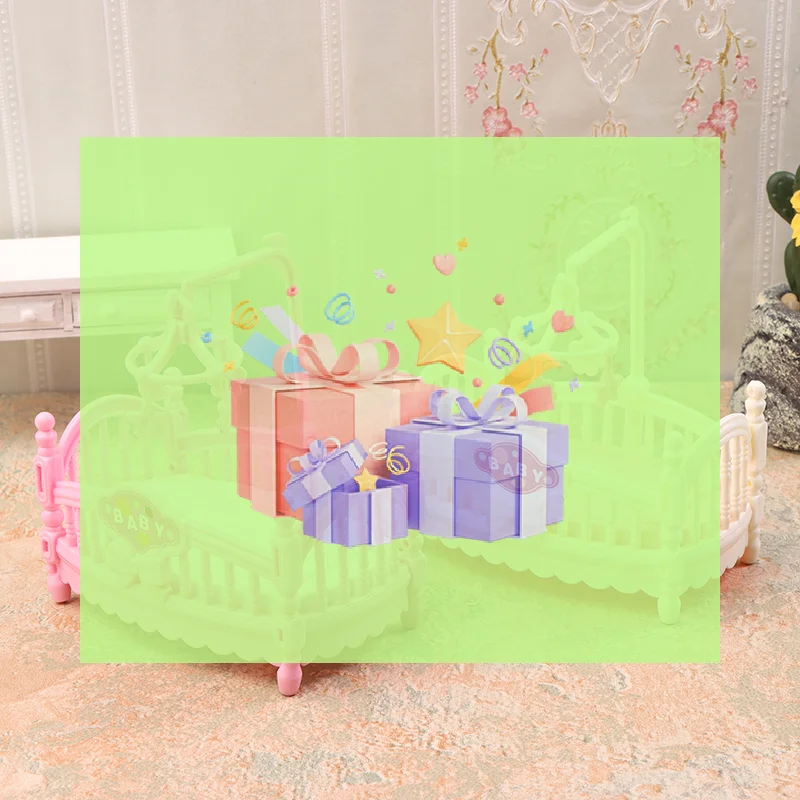 Modelo de cama de bebê em miniatura 1/12, móveis e acessórios para casa de bonecas