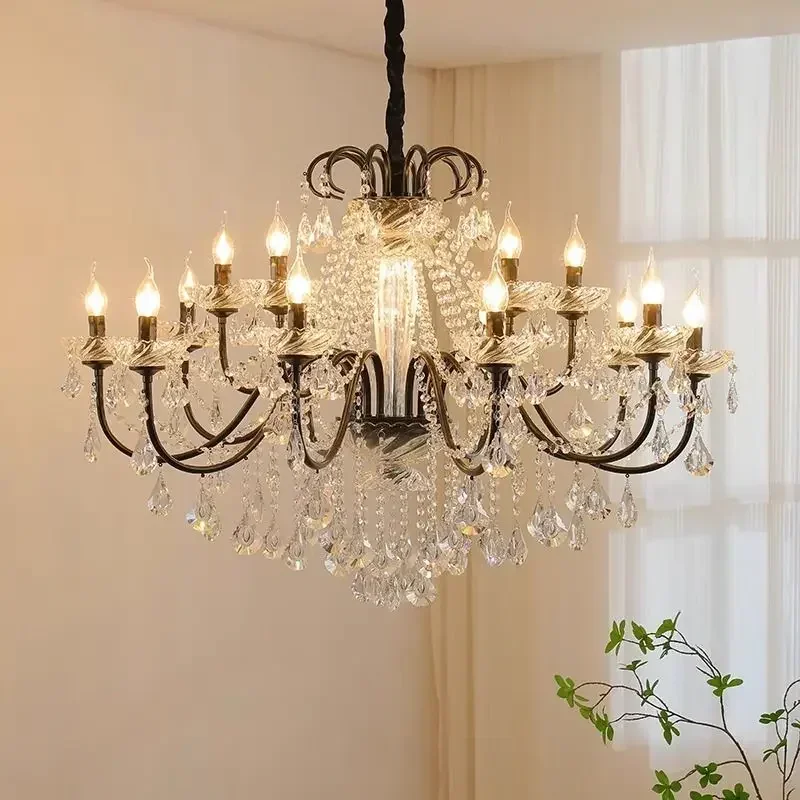 

Newly Black Candle Chandelier Nordic Contemporary Crystal Pendant Lamps European crystal chandeliers Lighting AC Home Decoration