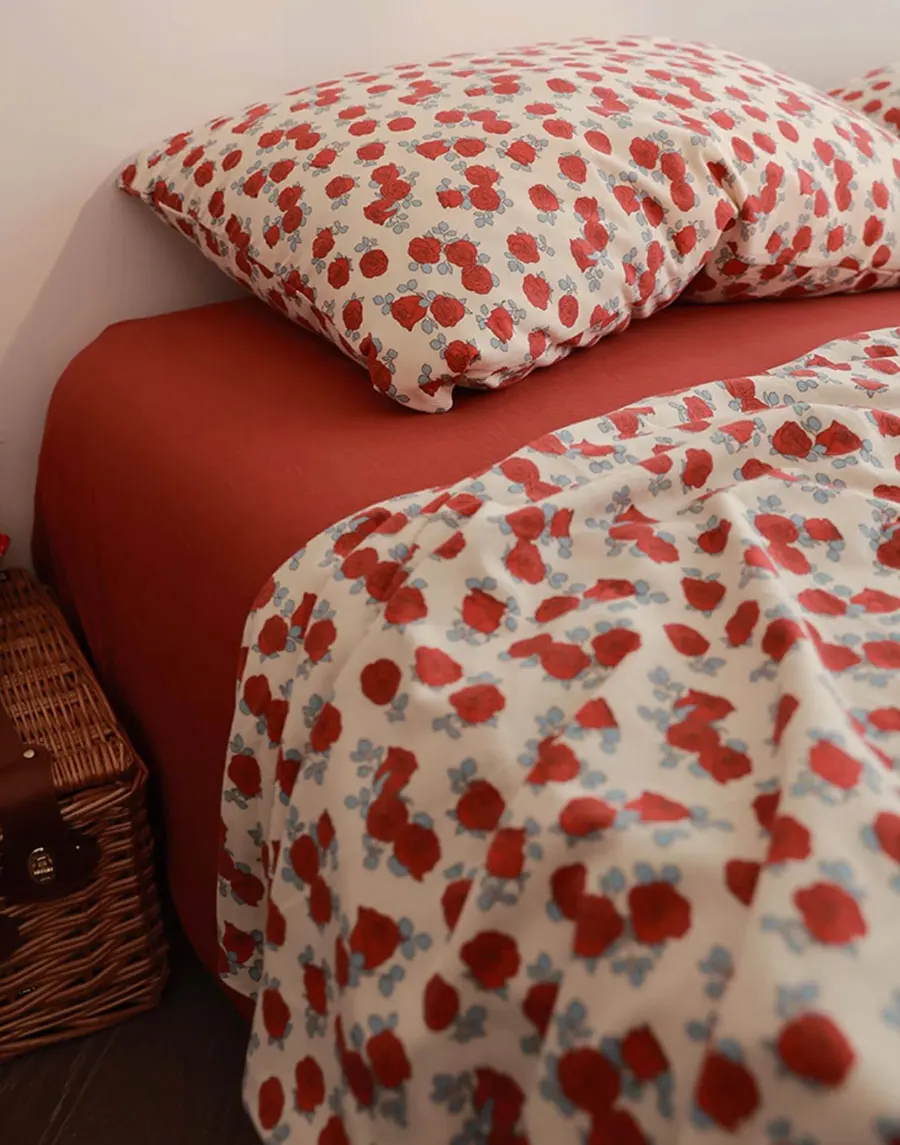 Romantic sweet red flower rose bedding set 1.5 1.8 2.0,full queen king knit cotton home textile bed sheet pillowcase quilt cover