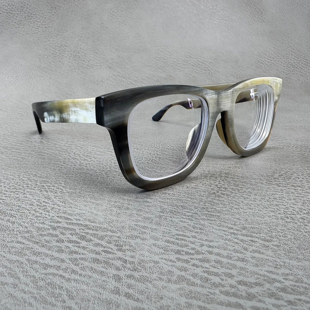 

Оправа для очков, квадратная оправа для чтения ручной работы, черный, белый рог, мужские оправы для очков по рецепту, винтажные ретро оптические линзы, очки
