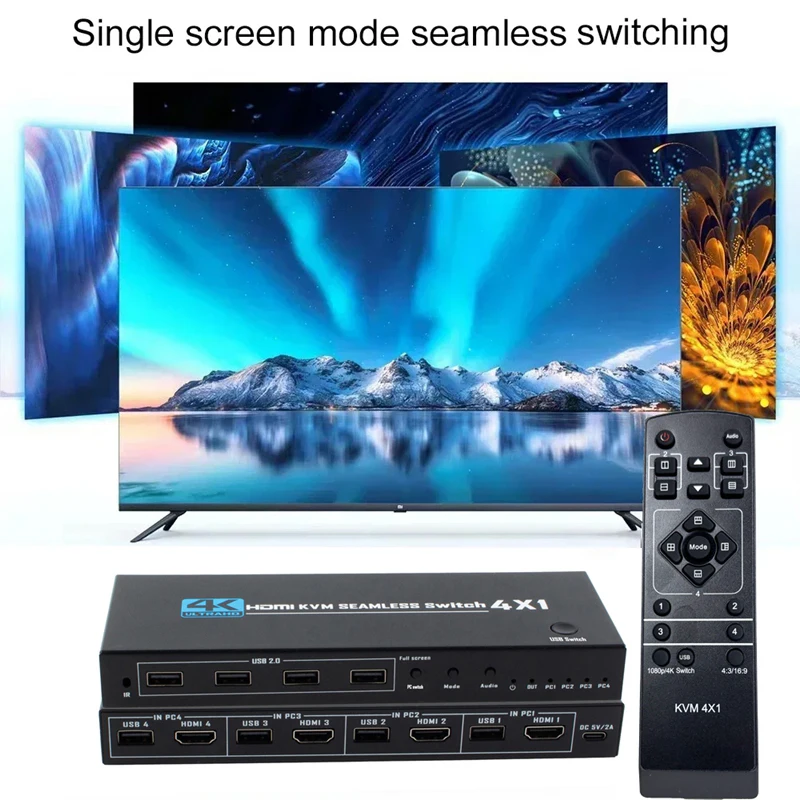 Fotografia 3: Multiplexador de Vídeo HDMI 4x1 KVM 4 em 1 Saída 1080p 4K, Comutador Contínuo de 4 Canais para Compartilhamento de Mouse e Teclado entre 4 PCs e Monitor