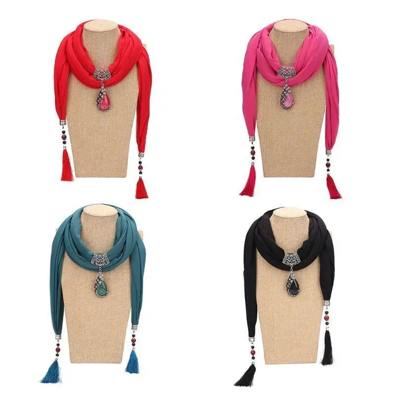 652F 200x40cm 여성 빈티지 솔리드 컬러 민족 스타일 스카프 워터 드롭 공작 구슬 P