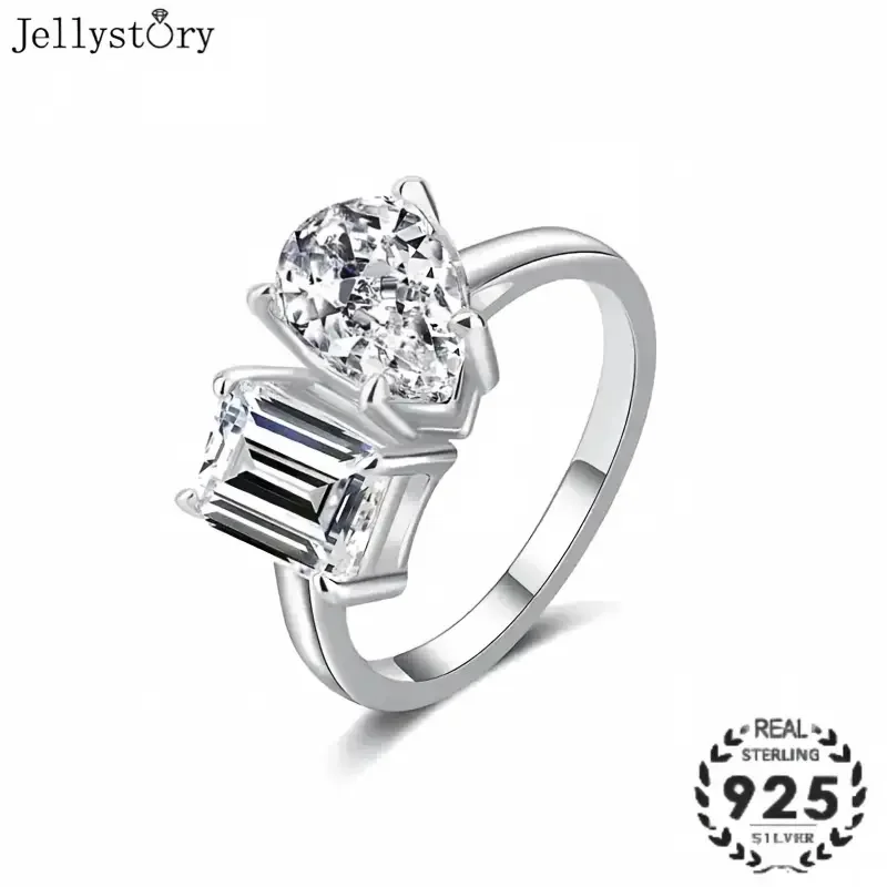 Best-Selling S925 Sterling Silver Irregular Emerald Pear Moissanite Ring For Women Niche High-End Light Luxury Fine Jewelry
