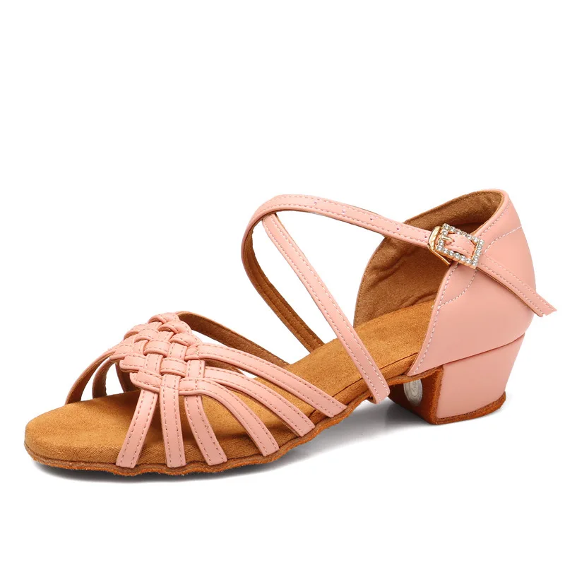 Nova alta qualidade de couro meninas crianças/crianças/crianças salão tango salsa sapatos dança latina 3.5cm salto preto rosa branco cores