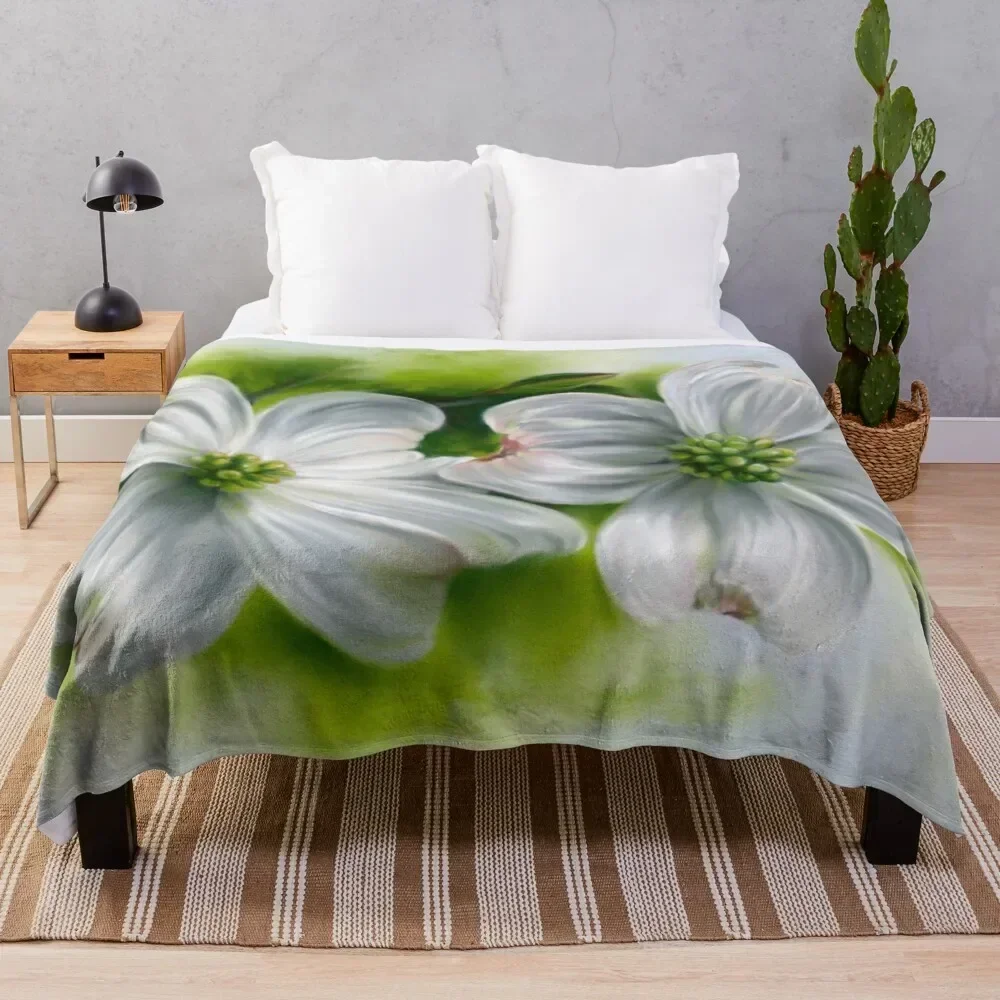 

White Dogwood Pair in Spring Throw Blanket Ultra Soft Flannel Fleece Blanket for All Seasons