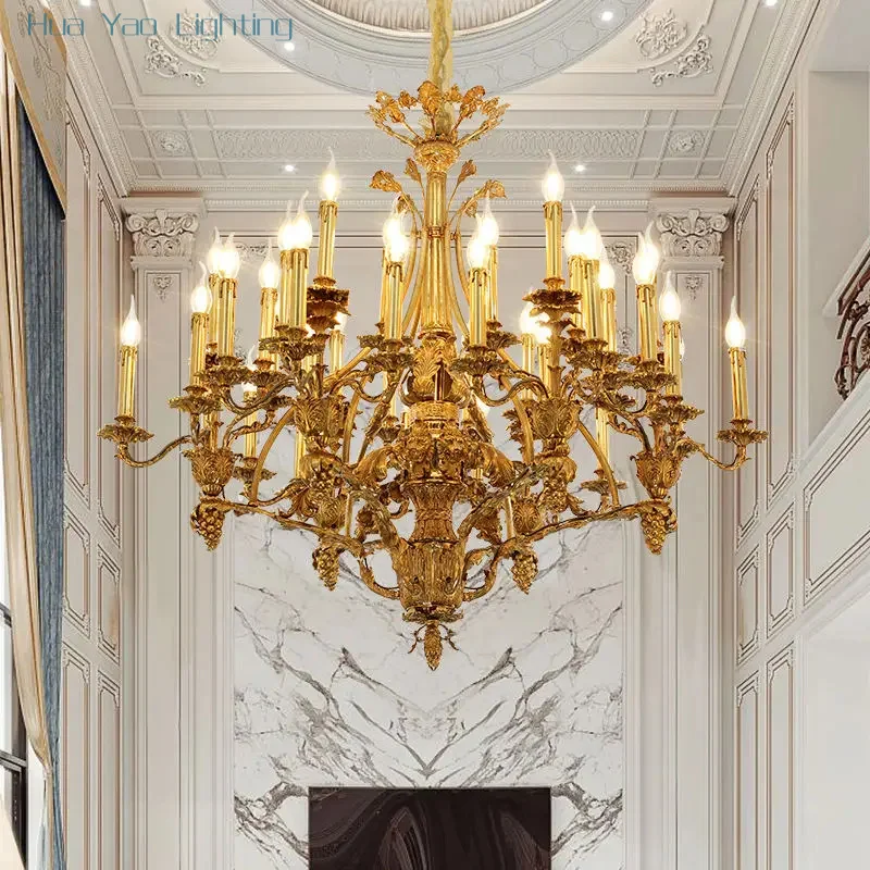 2025 European 36 Lights Solid Brass Lost Wax Casting Lustre Salon Antique Lamp High End Chandelier