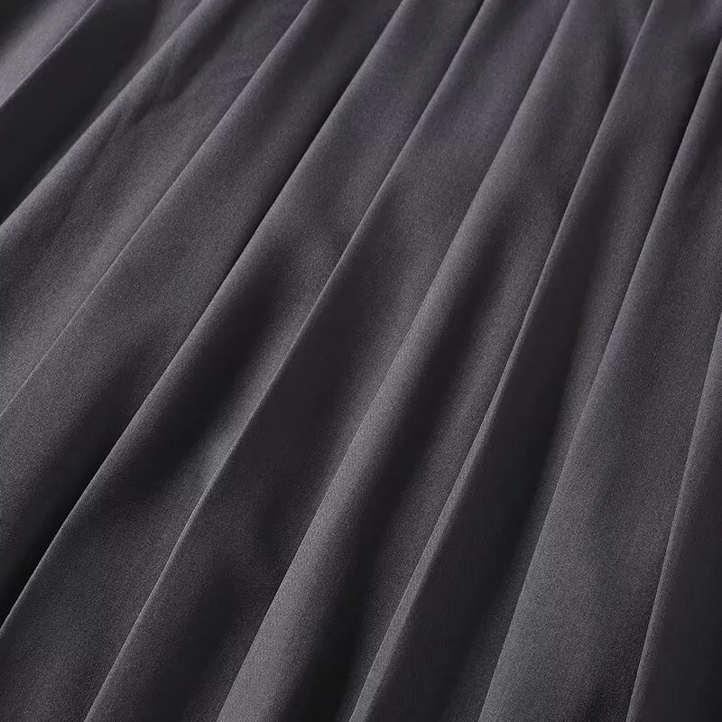 YENKYE New Commuting Style Midi Pleated Skirt For Women Dark Gray Autumn High Waist Skirts