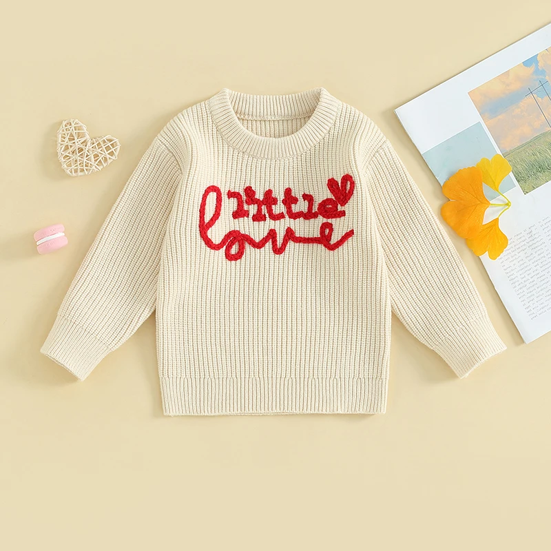 

Cute Infant Girl Valentine s Day Sweater Adorable Heart Design Knit Pullover with Round Neck and Long Sleeves