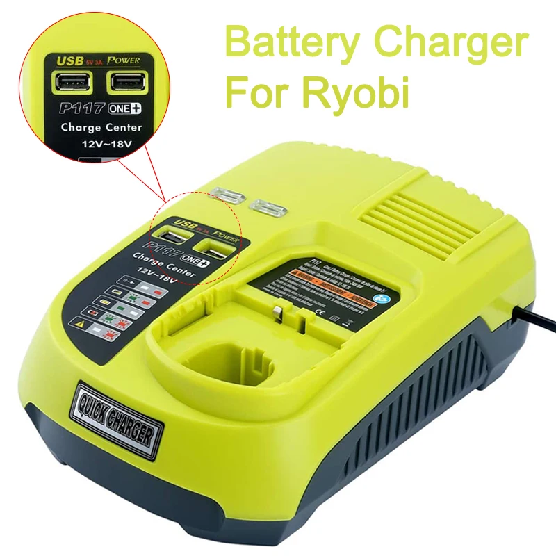 New P117 Battery Charger for Ryobi 18V Battery Universal Rechargeable Battery Charger With Dual USB for Ryobi P100 P101 P102