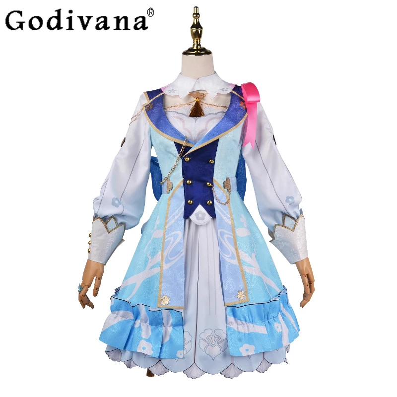 

Girls Princess Animation Clothing Dress Summer Wig Back Bow Impact Cosplay Dress Women's Necklace Accessories Dress Set