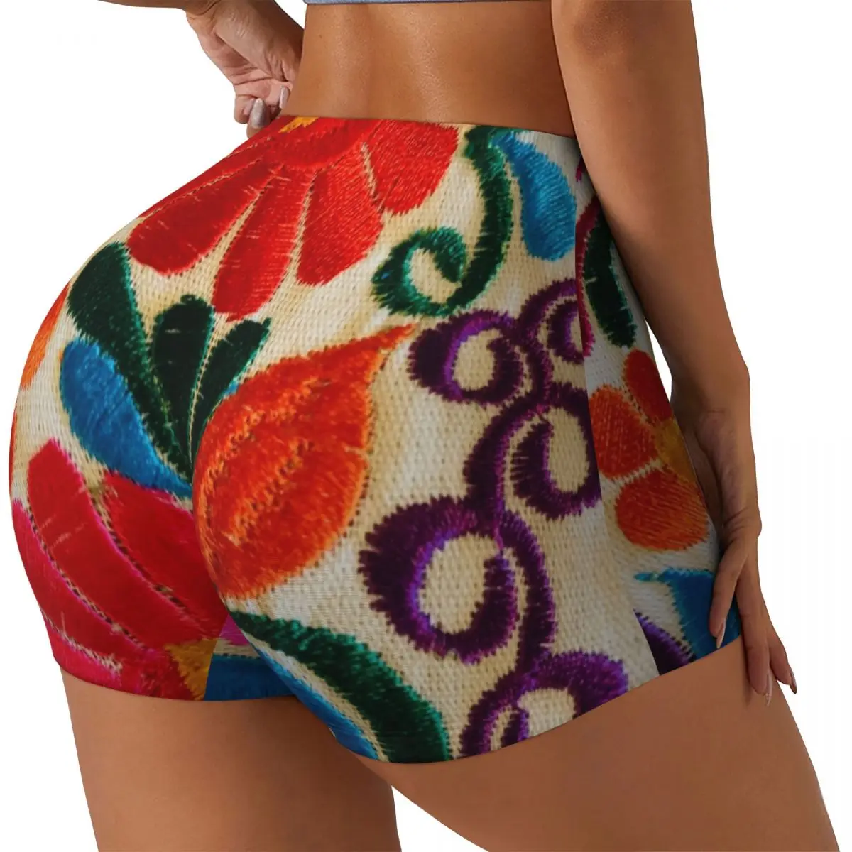 Custom Mexican Flowers Running Volleyball Gym Shorts for Women Athletic Workout Yoga Shorts