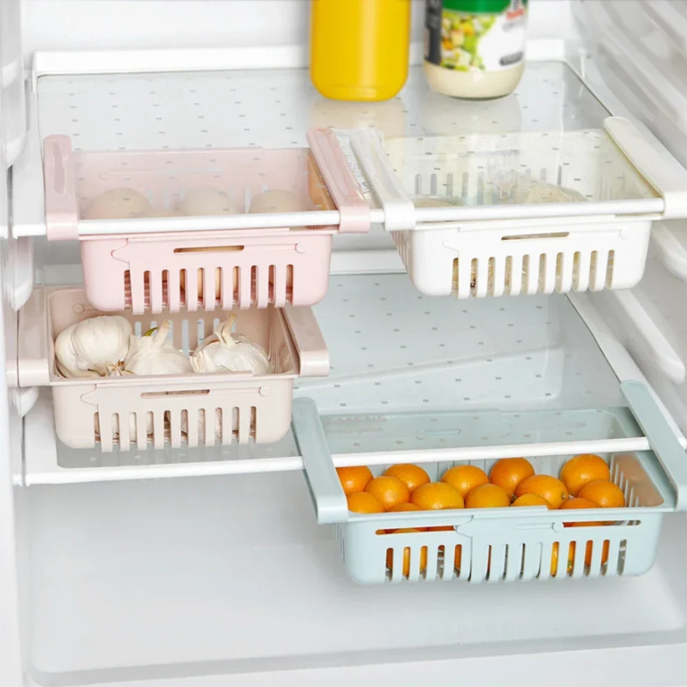 1PC Adjustable Stretchable Refrigerator Organizer Drawer Basket Pull-out Drawers Fresh Spacer Layer Storage Rack OK 1197