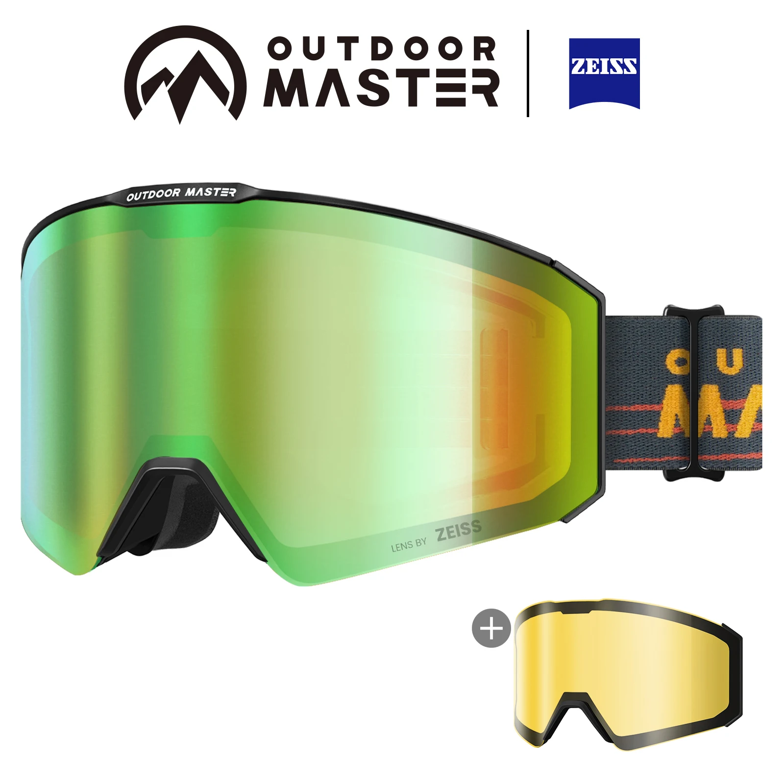 OutdoorMaster ZEISS skibril OTG snowboardbril met magnetische verwisselbare lenzen, anti-condens, UV400, helmcompatibel, voor volwassenen