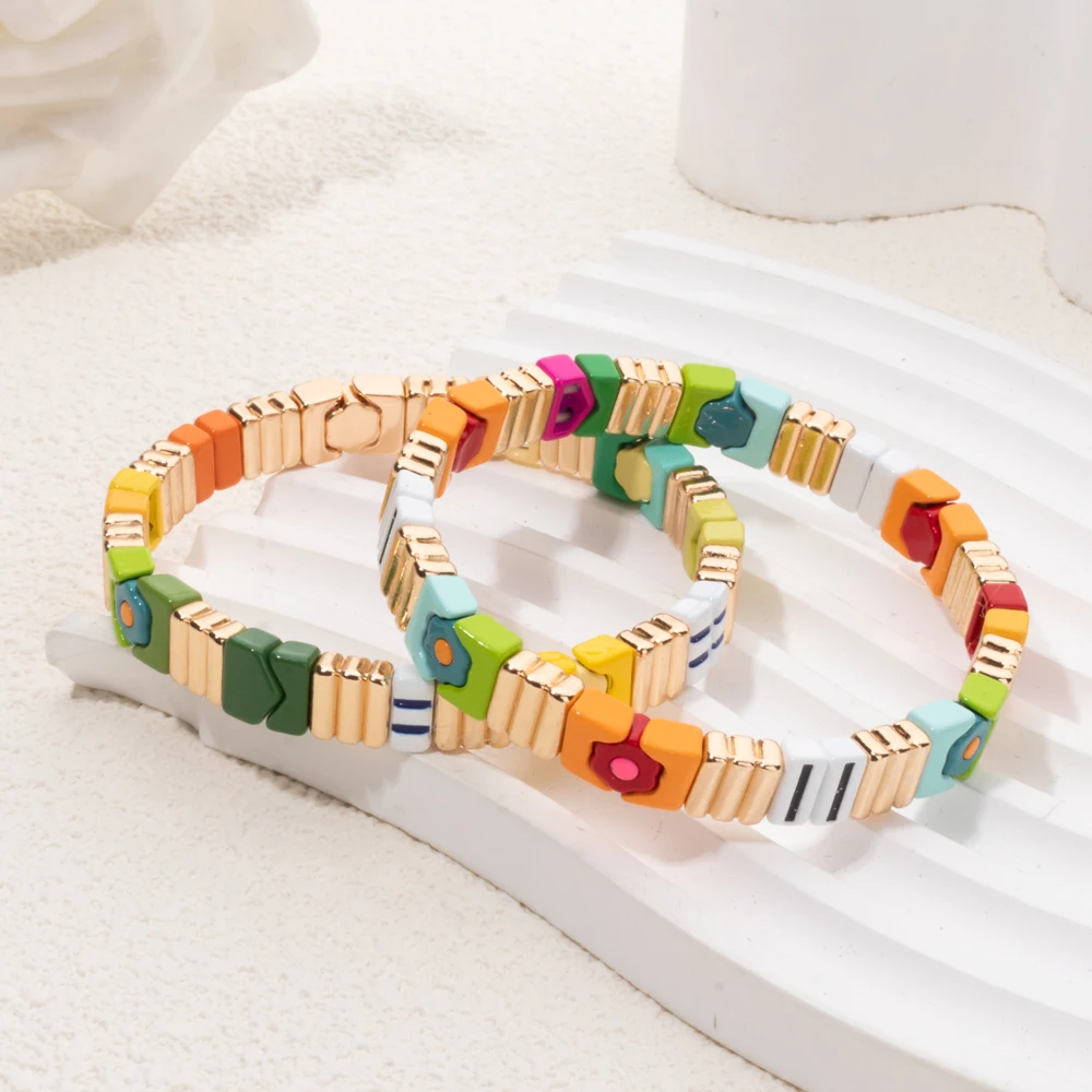 2024 New 8mm Enamel Flower Bangle For Women Green Color Diasy Charm Hand Accessory