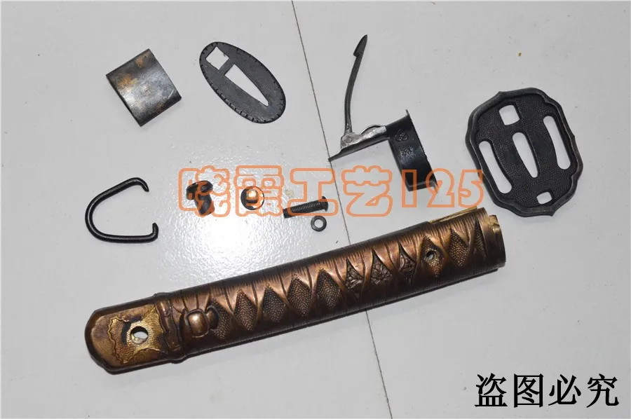 Complete Set of Type 95 Army Military Katana Sword Accessories Brass Tsuka Handle & Tsuba Steel Iron Saya Scabbard without Blade - Image 4