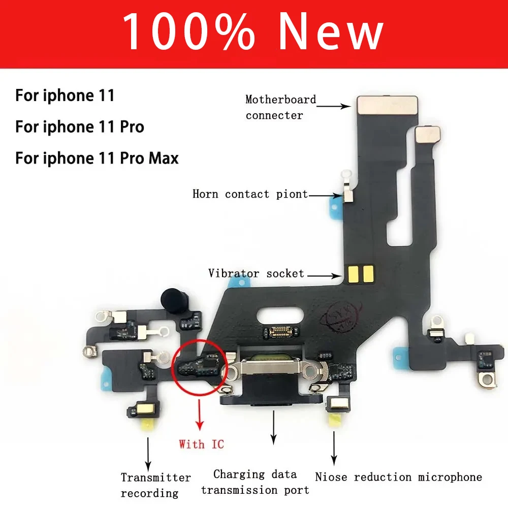 Placa de carga de puerto USB para Iphone 11 Pro Max, conector de carga flexible, novedad de 100%