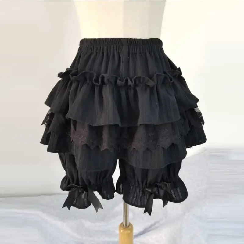 Victorian Gothic Sweet Lolita Safety Shorts for Women, Lace Ruffles, Cotton Tiered Underwear, Short Pants for Girls, Bloomers