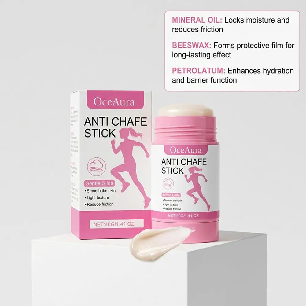 OceAura 40g Anti Chafe Stick Gentle Glide Inner Thigh Underarm Body Friction Reduction Sweat Resistant Running Skin Care Cream