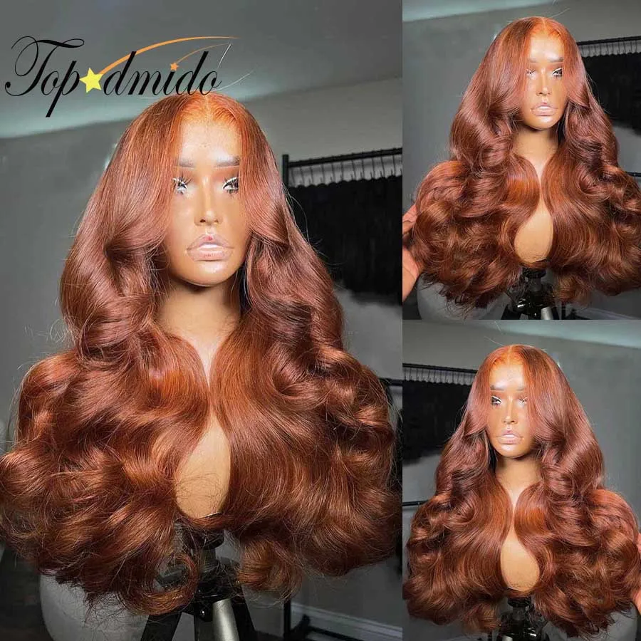 Topodmido 250 Density Dark Ginger Color 13x4 Lace Front Wigs with Middle Part Body Wave Brazilian Hair 13x6 Lace Wig