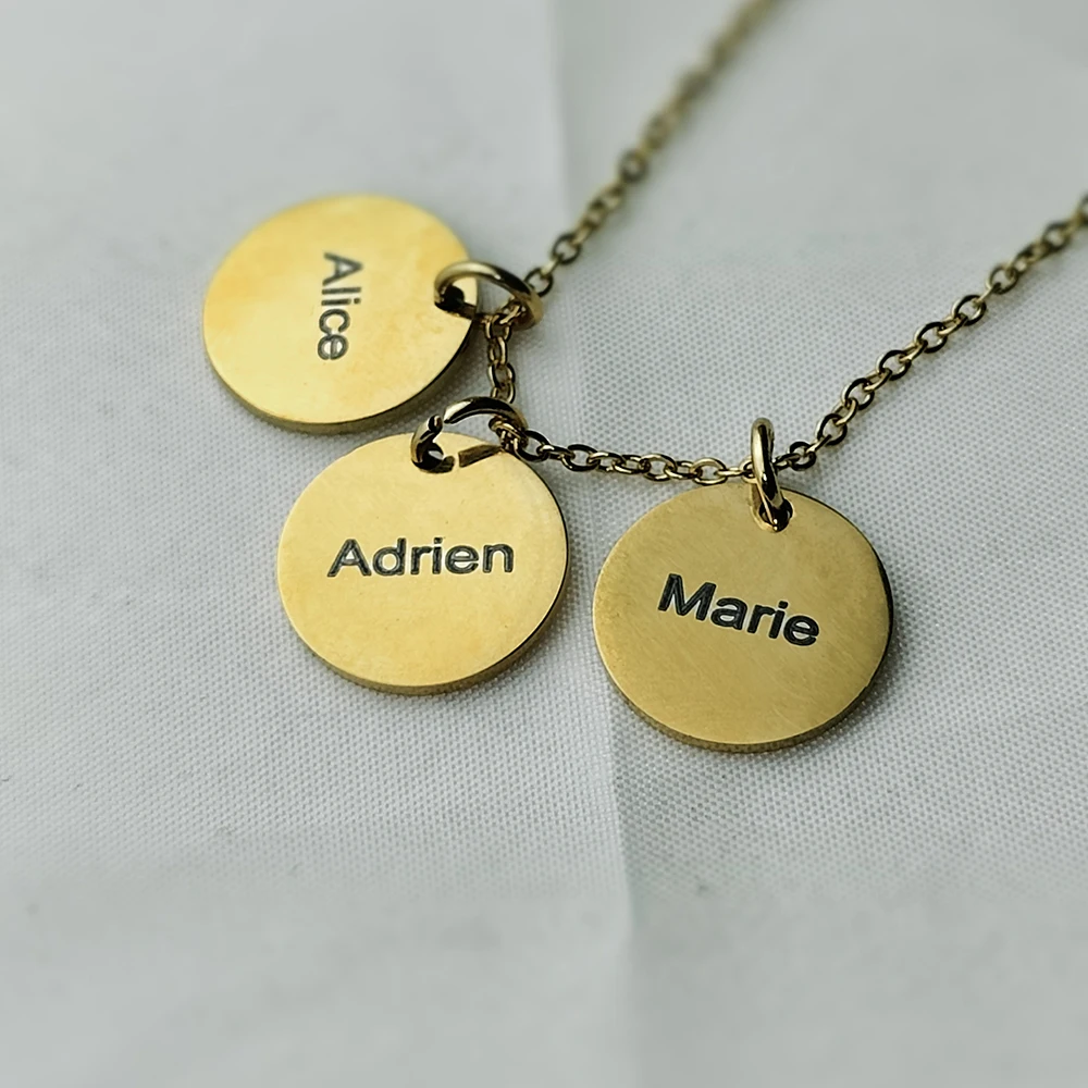 Personalized Stainless Steel Customized 1-5 Pendant  Custom  Name Round Necklace Plate Jewelry Necklace For Family Gift