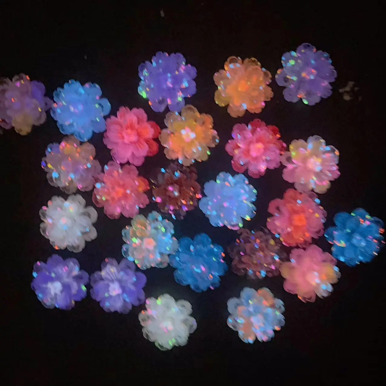 100PCS Double Layer Hibiscus Resin 23MM Handmade DIY Jewelry Luminous Home Decoration Materials Accessories