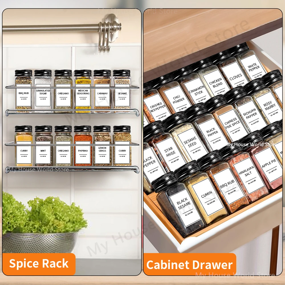 12pcs Spice Jars with Labels Glass Spice Jars with Black Metal Caps Spice Containers with Shaker Lids Seasoning Spices Jar Set