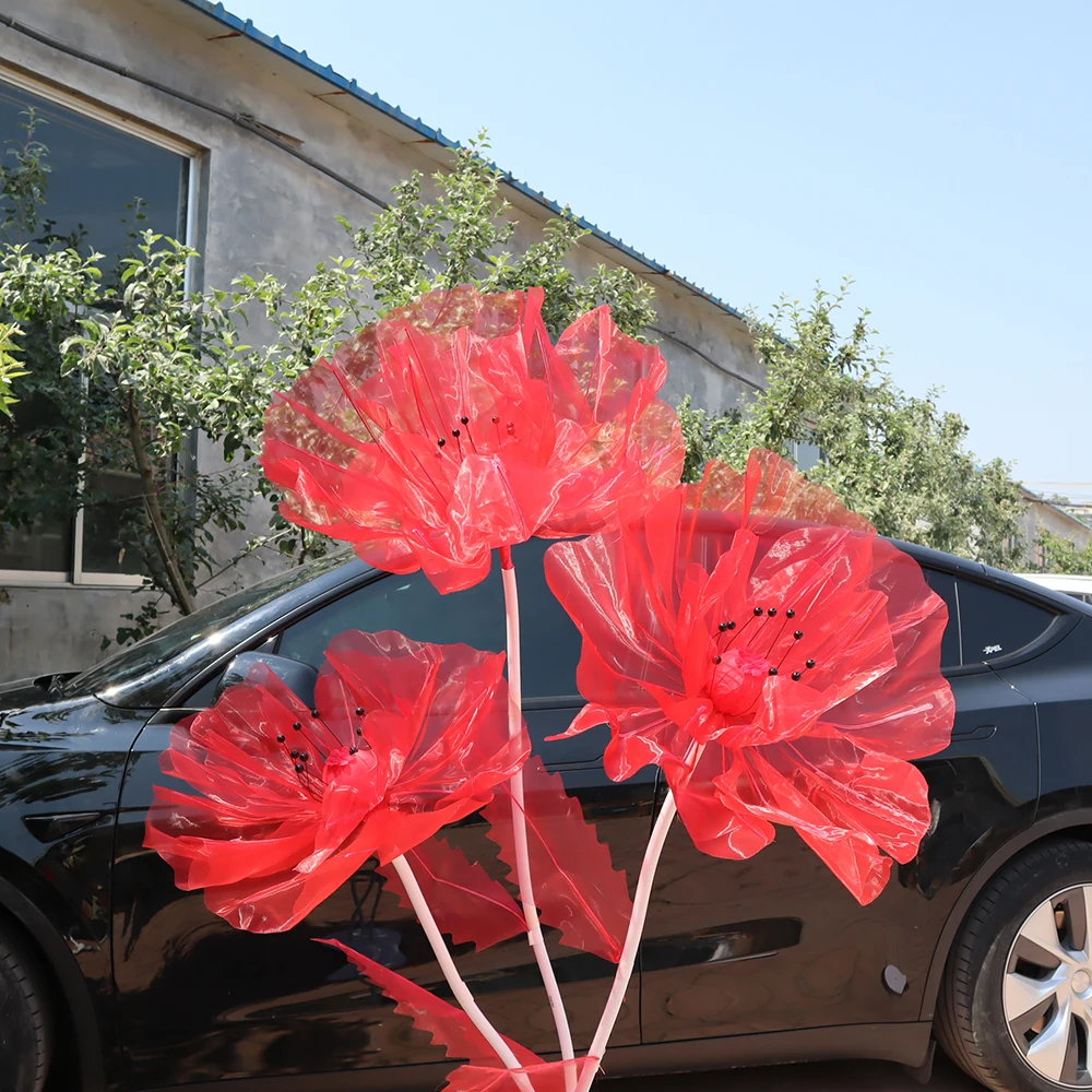 Hand-made Poppy Flower for Event Decoration, Colored Silk Screen, Wedding Supplies, Props Decor, Road Guidance Background