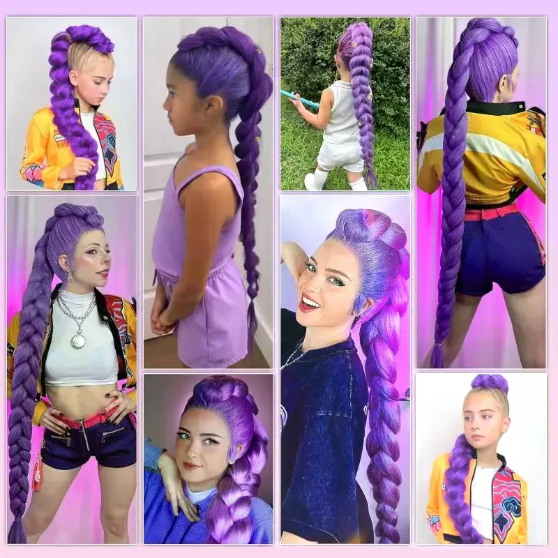 26 بوصة شعر مستعار تأثيري KPOP رومي طويل الأرجواني مضفر فستان اكسسوارات DIY بها بنفسك ذيل حصان جديلة مقاومة للحرارة شعر مستعار اصطناعي