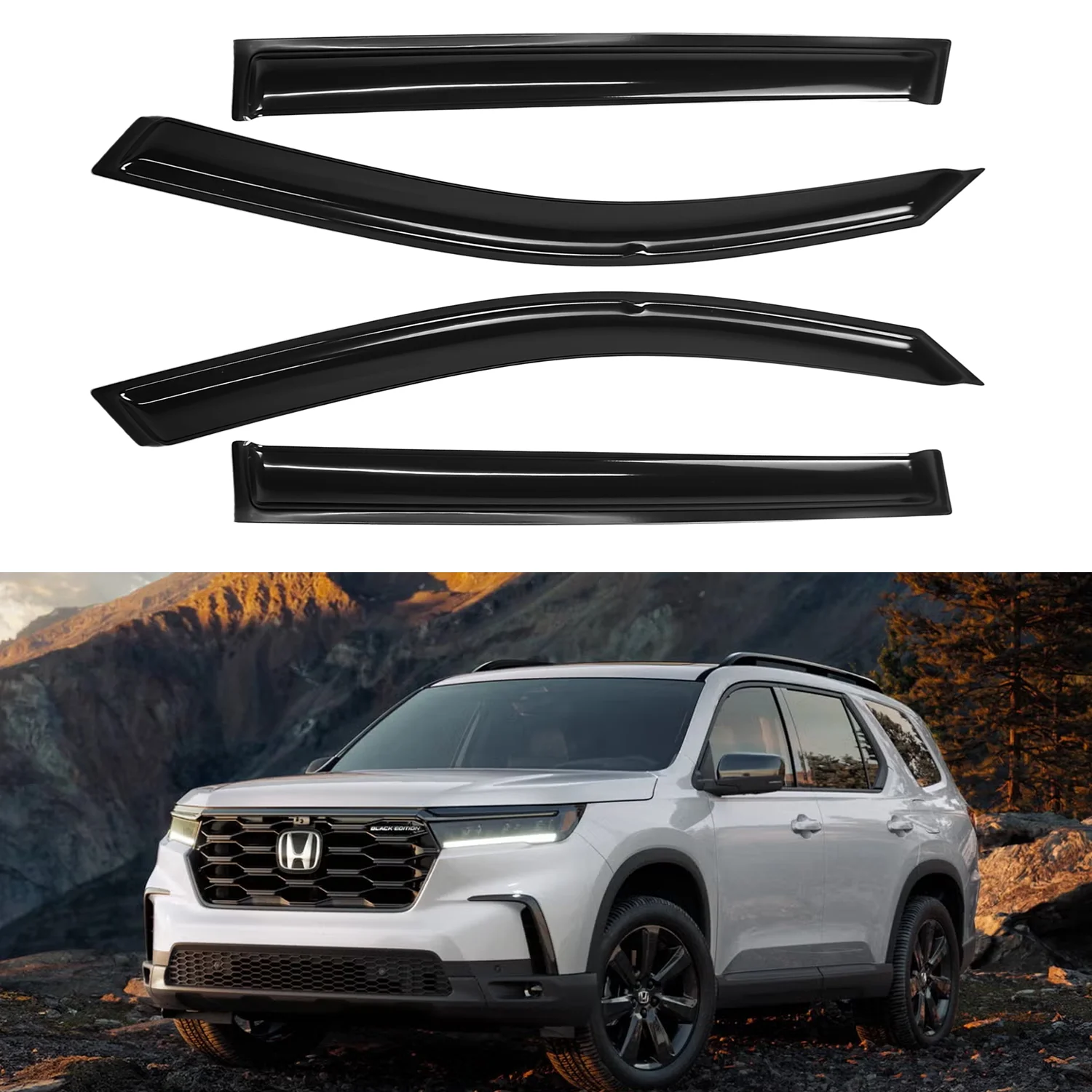 

For Honda Pilot 4-Door 2016-2022 Smoke Window Visors In-Channel 4pcs Set Rain Deflectors No Drainage Channel 1.5MM Thickness