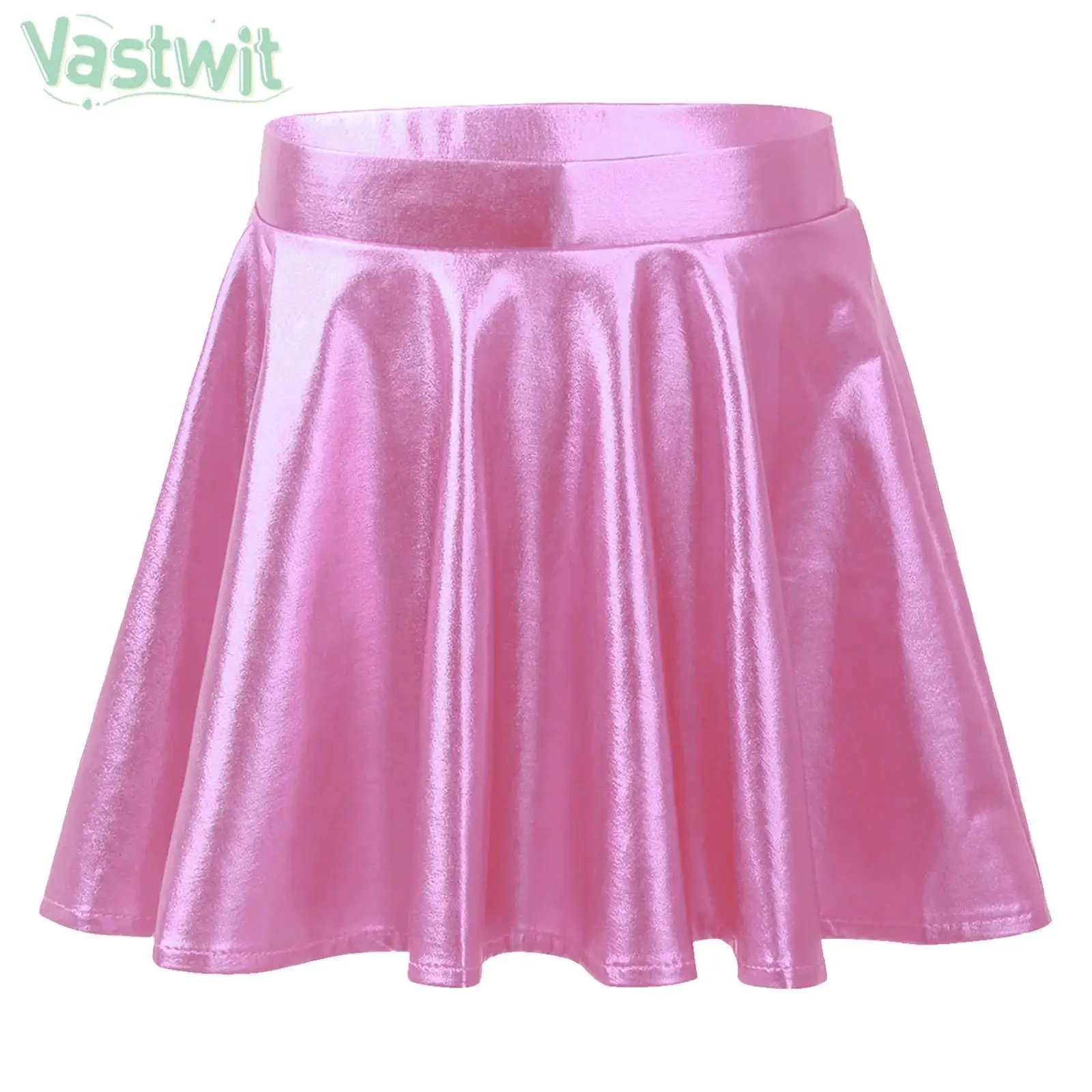 Children Girls Cheerleading Jazz Dance Skating Aerobics Gymnastics Performance Costume Metallic Pleated Skirt Built in Shorts