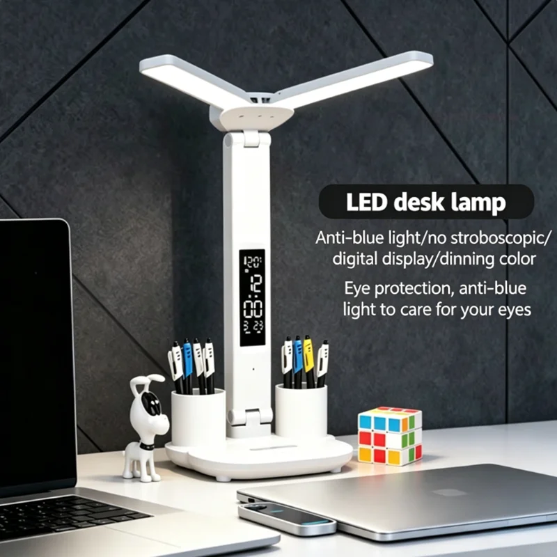 Lámpara de Escritorio LED Táctil Recargable por USB de Doble Uso con Protección Ocular para Estudio, Lectura, Dormitorio y Oficina