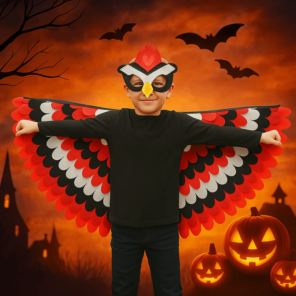 

Creative Felt Cloth Halloween Cloak with Mask Robe Bird Wings Halloween Children Costume Owl Cosplay Cape Mask Set Party