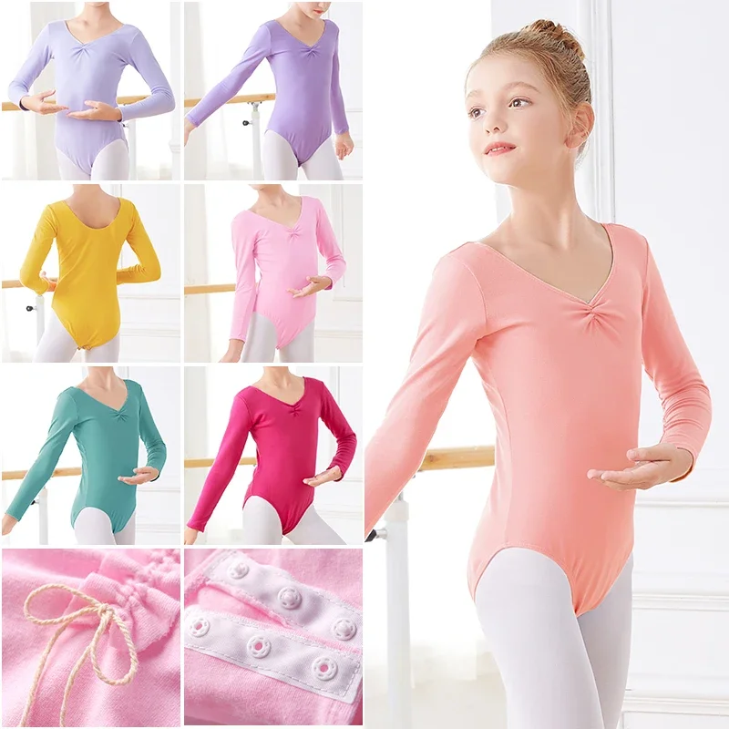 Filles Ballet danse Costume enfant à manches longues/courtes coton enfants Turnpakje justaucorps filles gymnastique Dancewear justaucorps pour Ballet