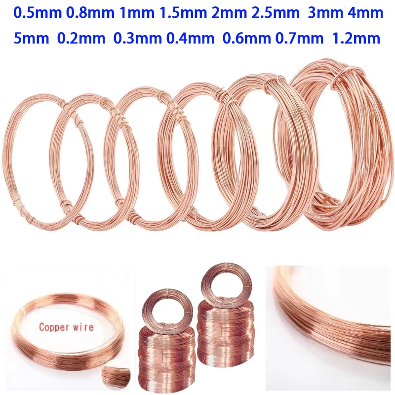 Bare Copper Wire Pure Copper Wire T2 Copper Coil Conductive Copper Wire, Bare Line Hard Dia 0.2/0.3/0.4 /0.5/0.6 0.8/ 1mm~5mm