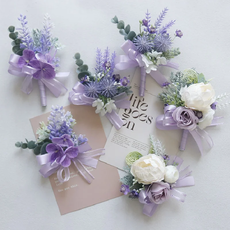 Wedding Wrist Corsage and Boutonniere2449Business celebration supplies photo studio photo props purple