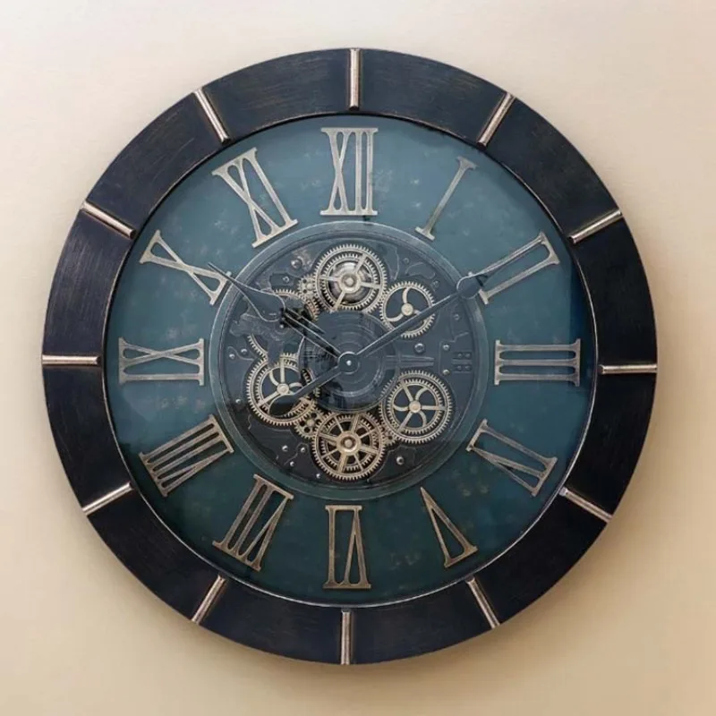 Gear Wall Clock Living Room Suspend Clocks Bedroom Retro Circular Mechanical Watches Household Art Silent Decoration Watch