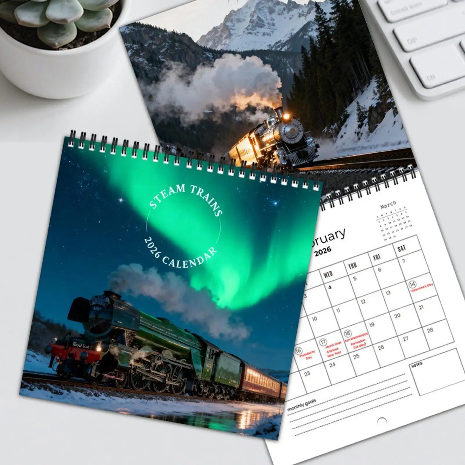 Train Calendar 2026 Steam Train Monthly Hangable Planner 12 Month Calendar for Home School Wall Room Study Scheduling Planning