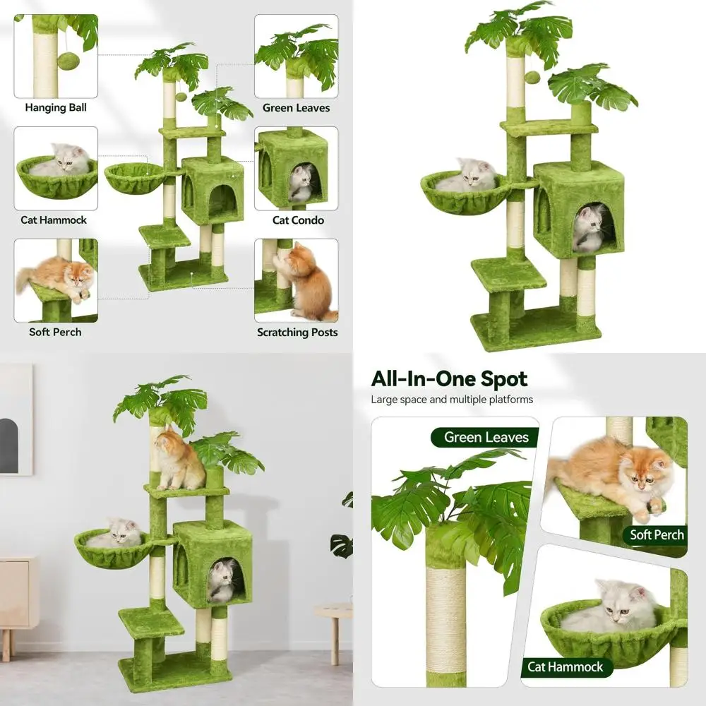 

47-Inch Cat Tree for Kittens Under 6 Months, 9 lbs, Tower with Scratching Post, Plush Hammock, Double Condos, and Dangling Toys