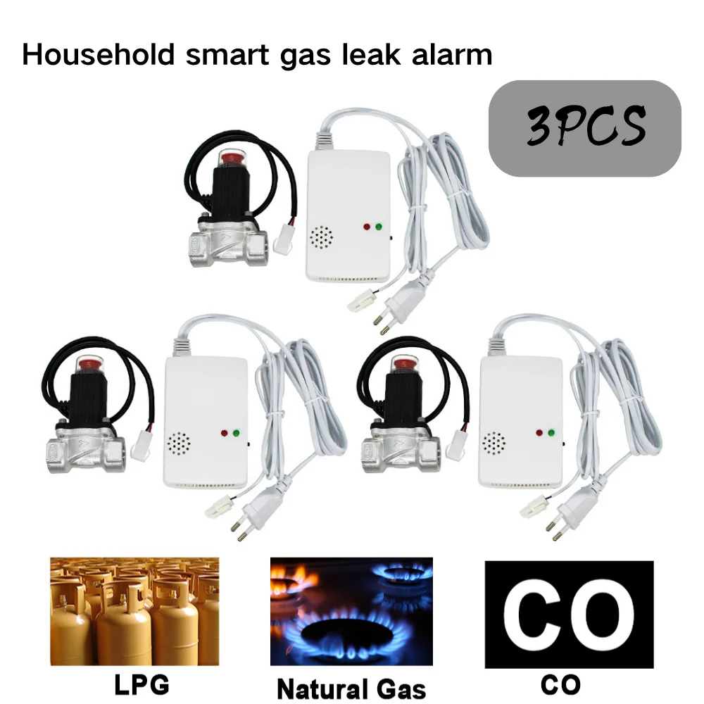 مستشعر تسرب الغاز مع صمام الملف اللولبي للغاز مكون من قطعتين من كاشف الغاز الطبيعي وأول أكسيد الكربون المكونات في إنذار البروبان غاز البترول المسال #1