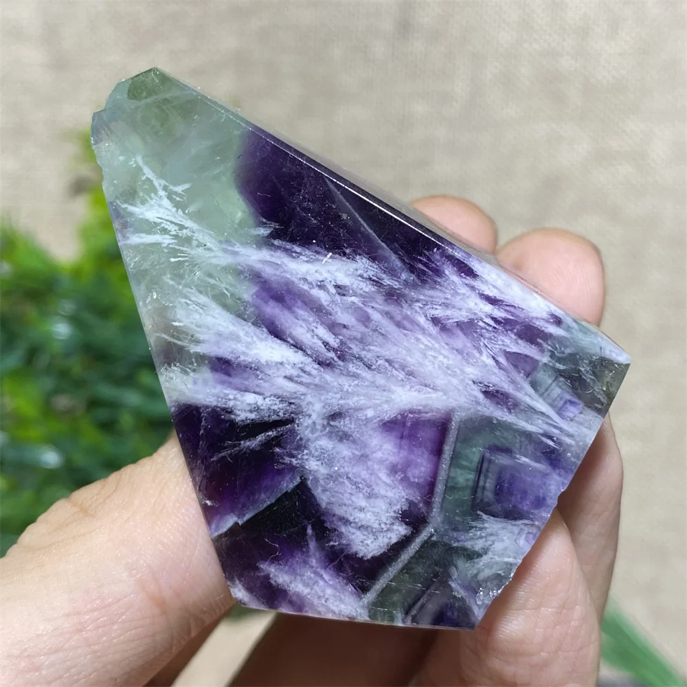 Crystal Natural Feather Fluorite Free Form Stone Minerals Polyhedron Gemstones Minerals Reiki Home Decoration Room