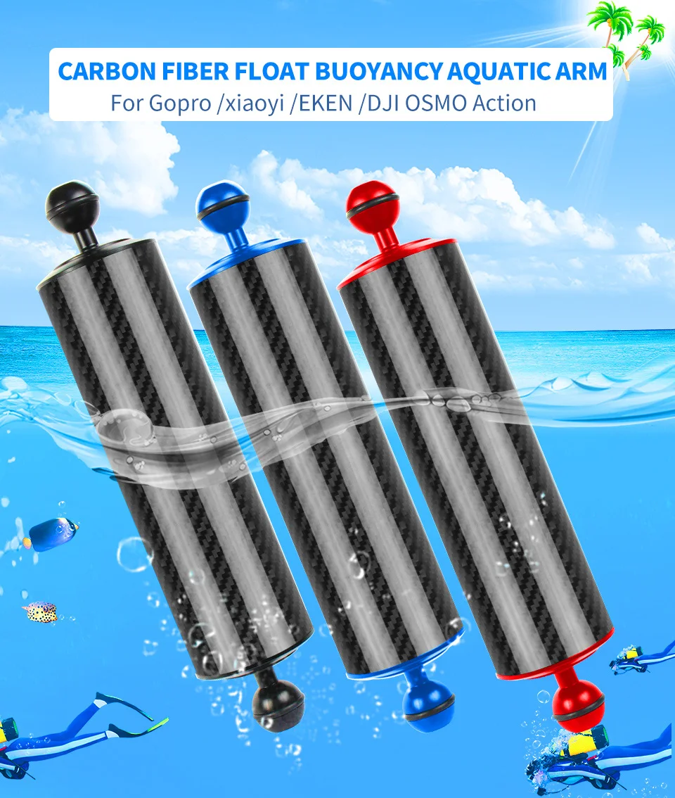 D60mm Carbon Faser Auftrieb Arm 25mm Dual Ball Kopf 5 8 10 12 "für GoPro 13 SLR Kamera unterwasser Tauchen Tablett Füllen Licht Halterung – Detail 16