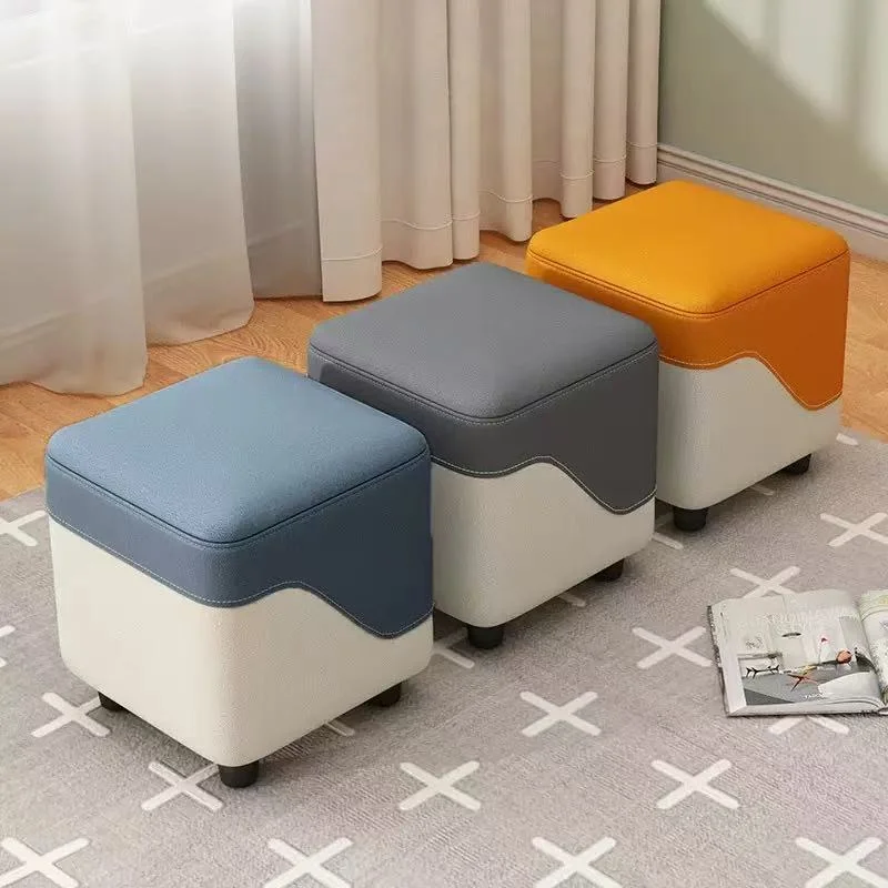 Modern Fabric Moveable  Ottoman Shoe Change Stool Small Single Square Cube Seat Chair Sofa Ottoman Foot Rest Stool Vanity Chair